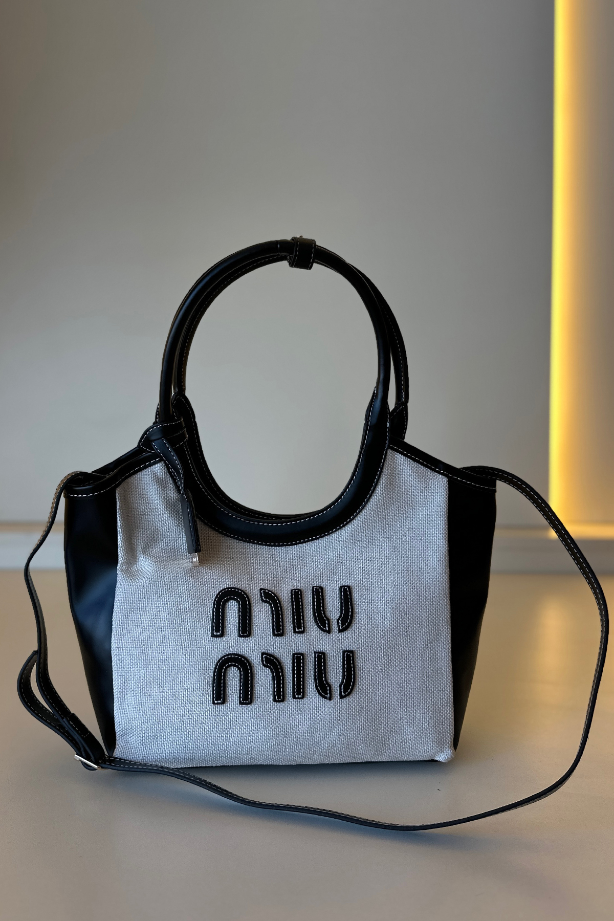 Miu Mi - Ivy Leather Krem Siyah Detay